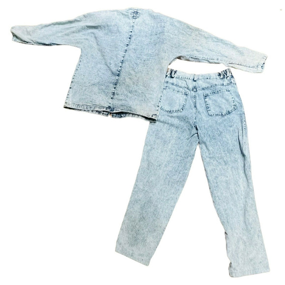 Fringe Acid Wash Denim 2 Piece Jeans Suit Vintage 90s Andiamo Womens Blue Small - Picture 5 of 16